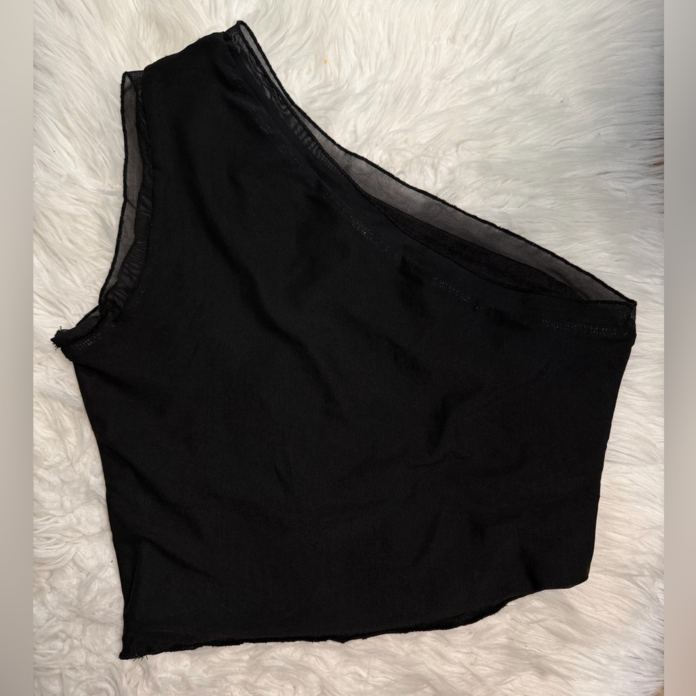 Black One Shoulder Ruched Top - Picture 2 of 3